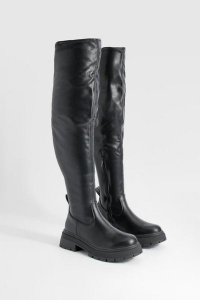 Chunky Sole Buckle Knee High Boots