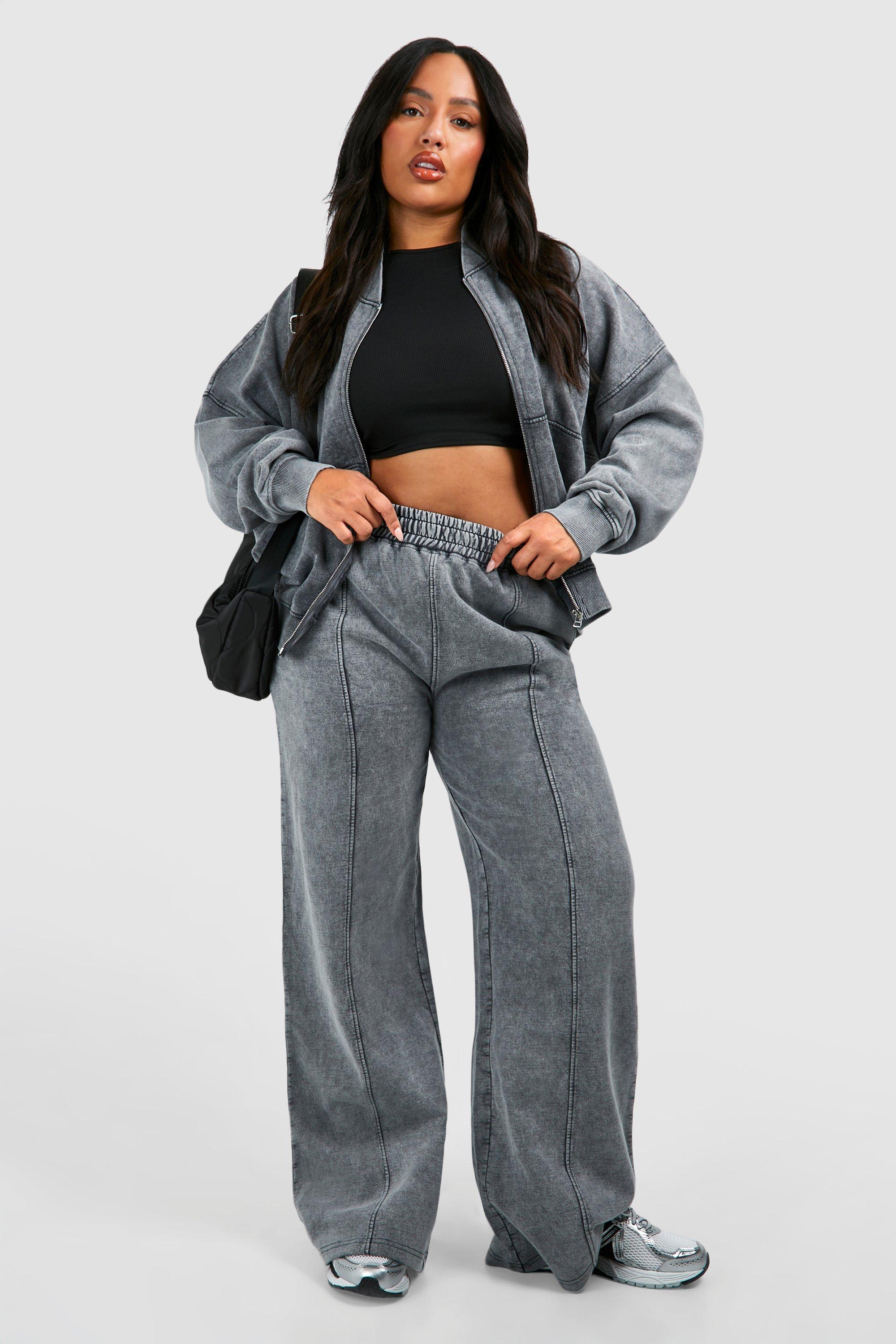 Tracksuits | Plus Washed Zip Through Bomber Straight Leg Tracksuit | boohoo