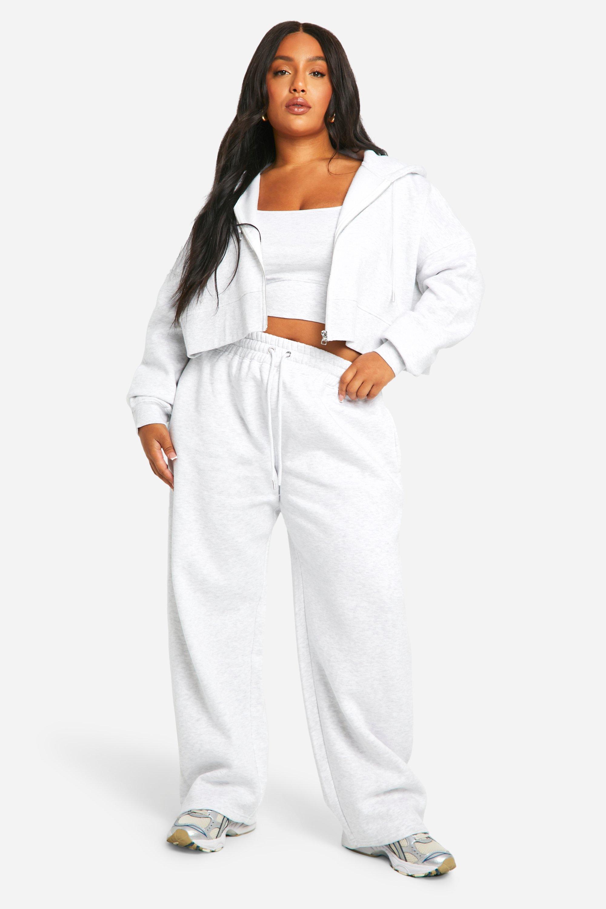 Tracksuits | Plus Deep Hem Crop Top 3 Piece Hooded Tracksuit | boohoo