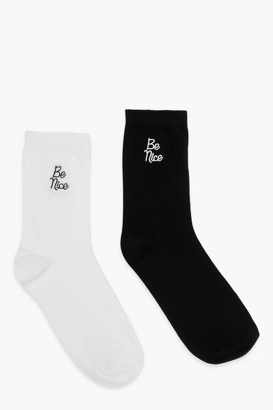boohoo Be Nice Embroidered Ankle Socks 2 Pack 1