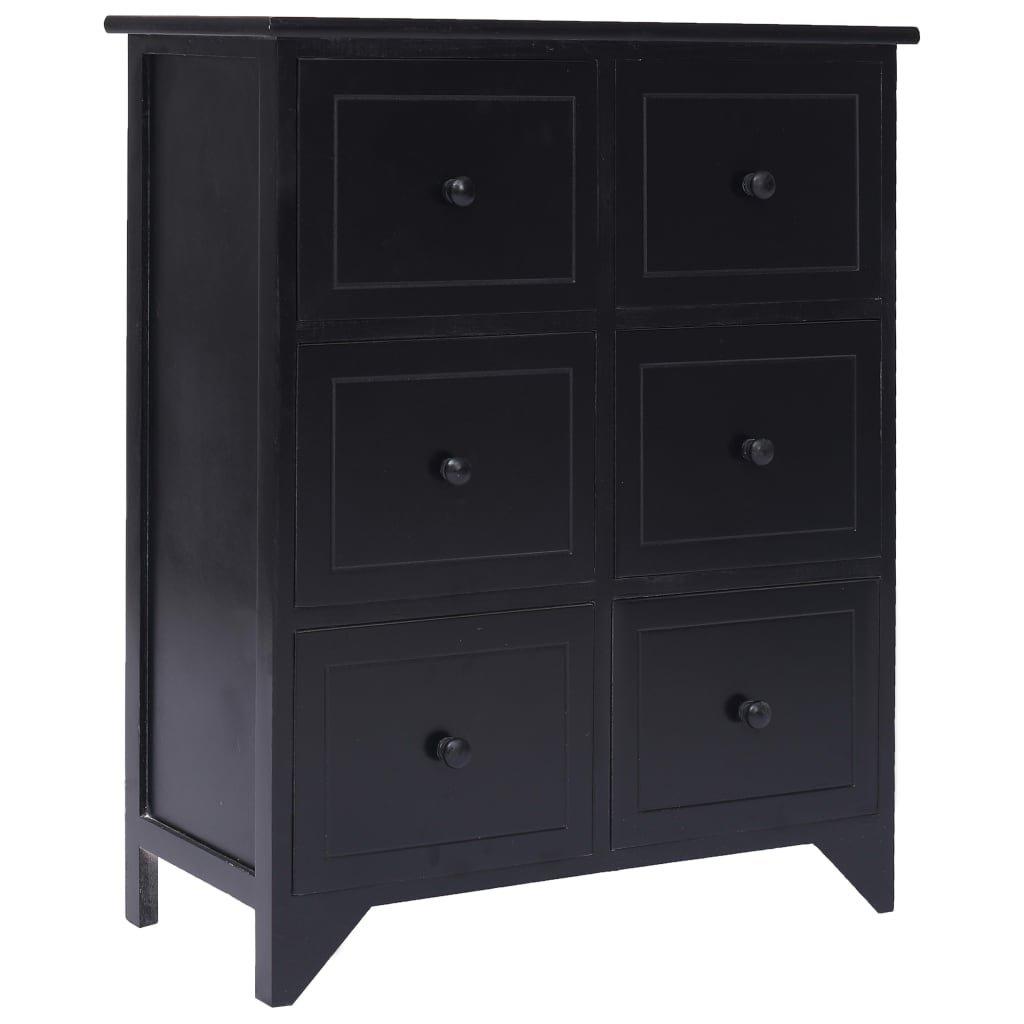 Side Cabinet with 6 Drawers Black 60x30x75 cm Paulownia Wood