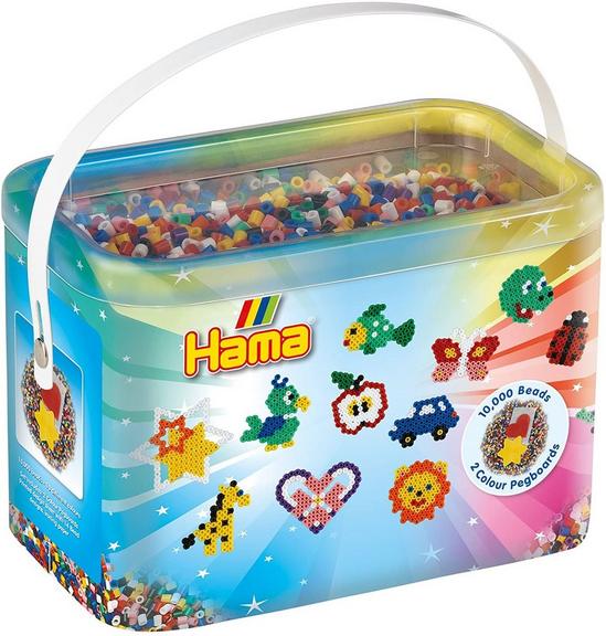 Hama 10,000 Beads & 2 Coloured Pegboards in Bucket 1