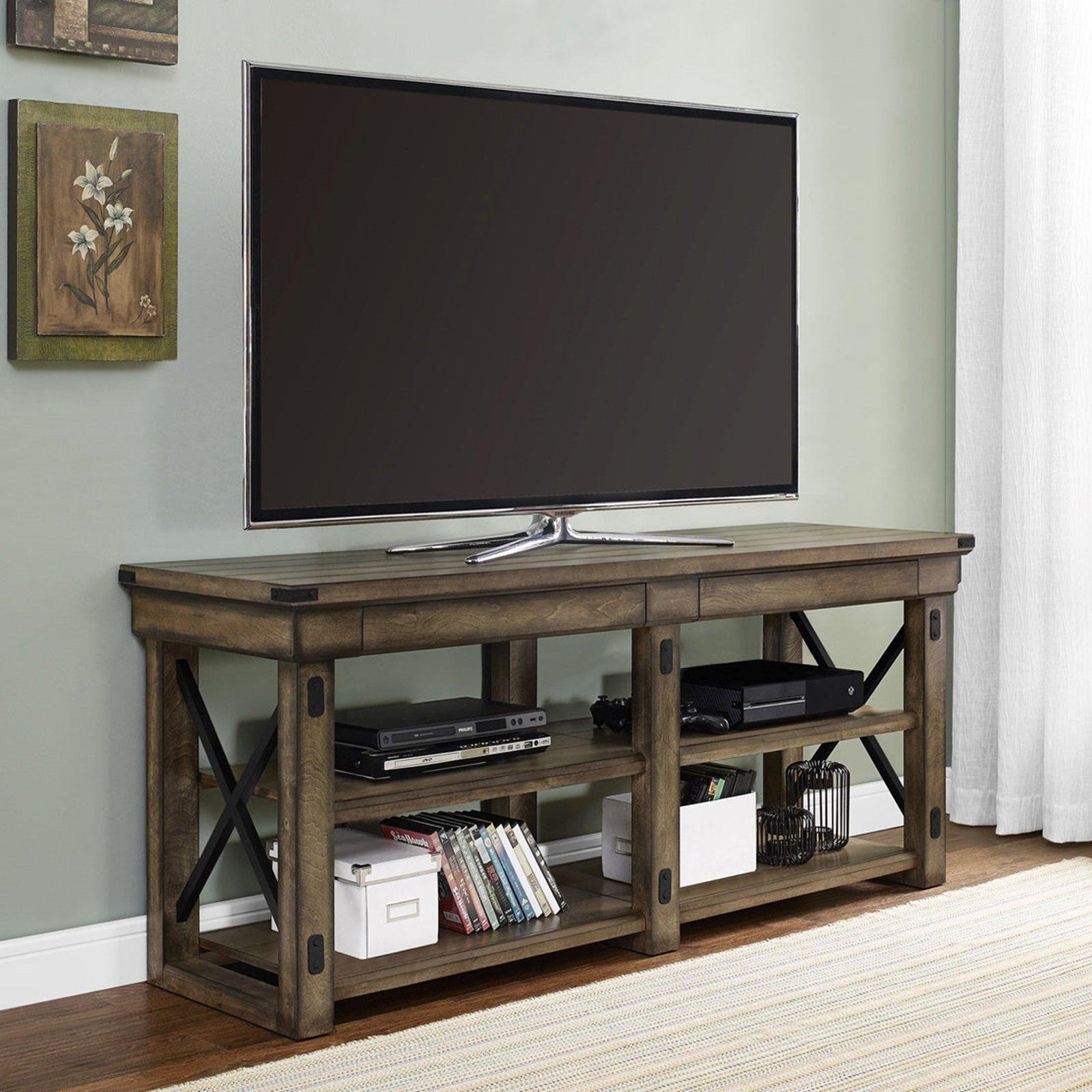 Rustic TV Stand Wooden Veneer Table With Drawers Shelves For Up To 65