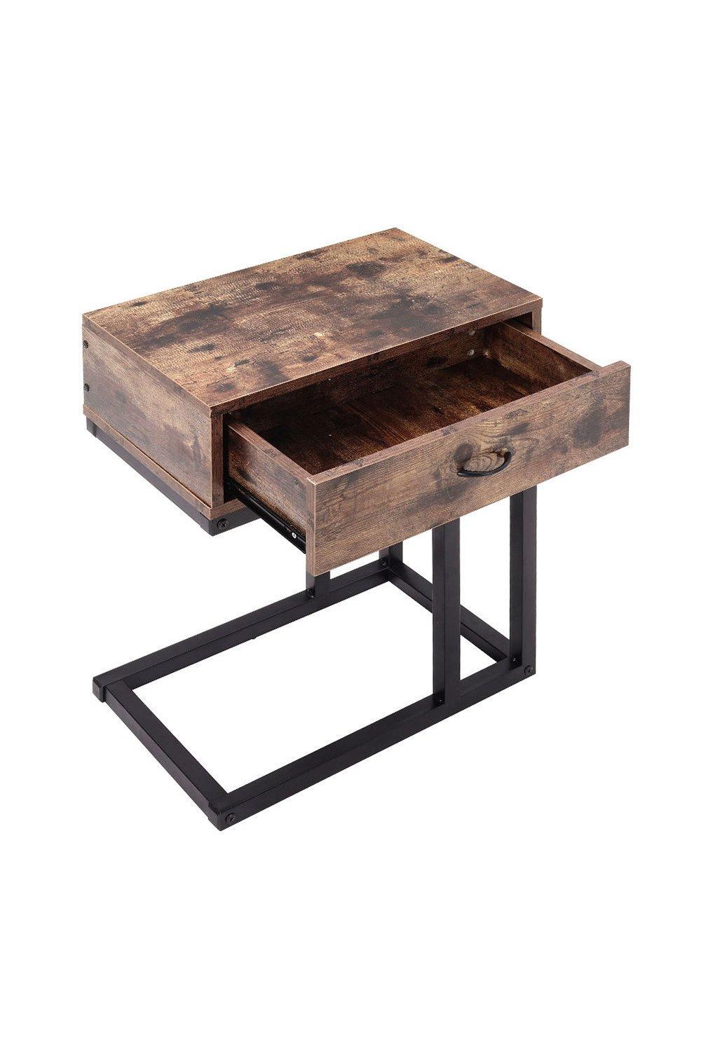 Industrial Style 1 Drawer Metal Rustic Side Table