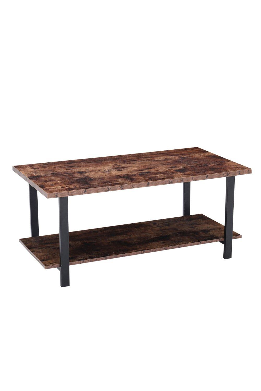 Industrial Style Rustic Coffee Table with Storage Shelf