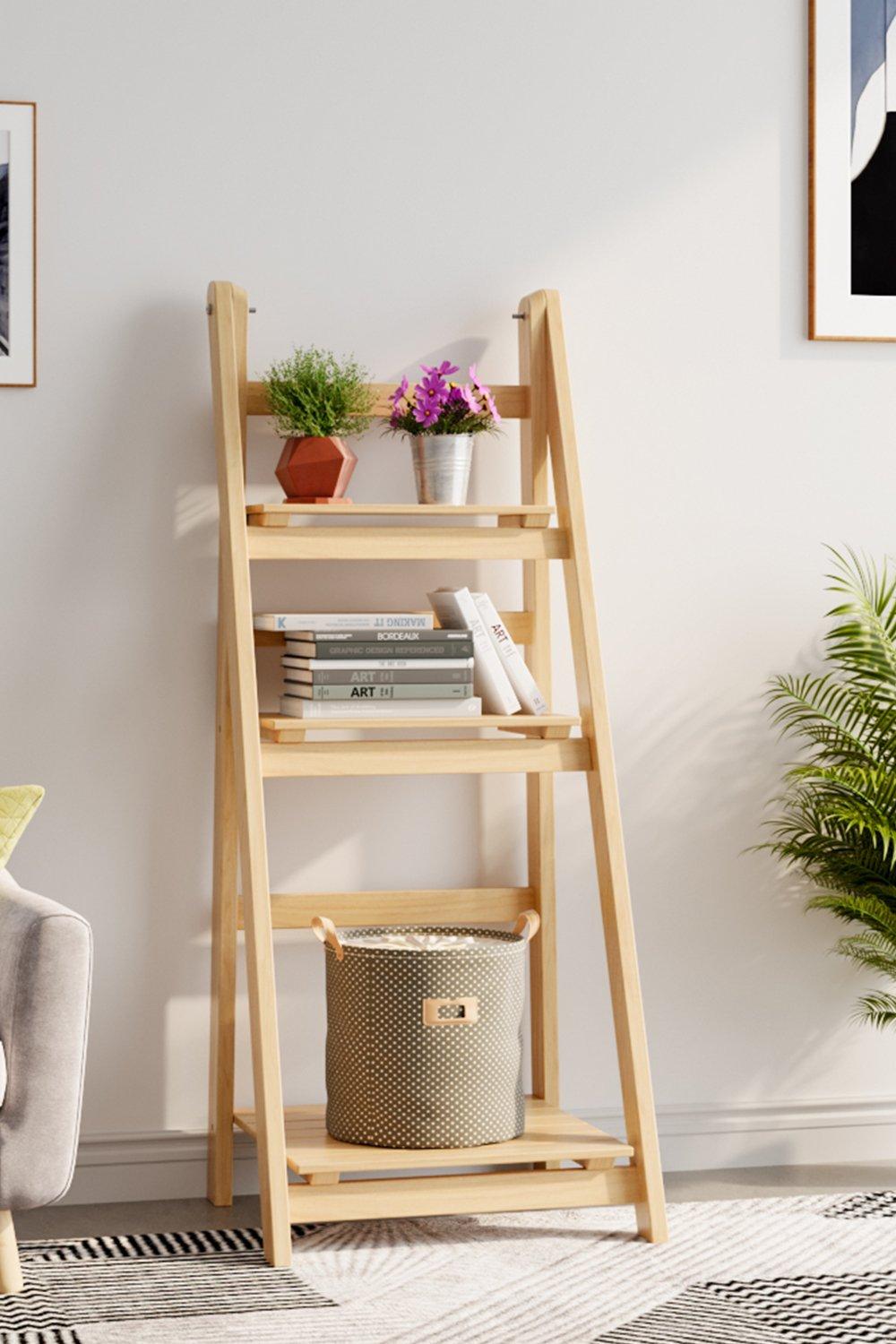 3 Layer Wooden Foldable Ladder Shelf for Plants