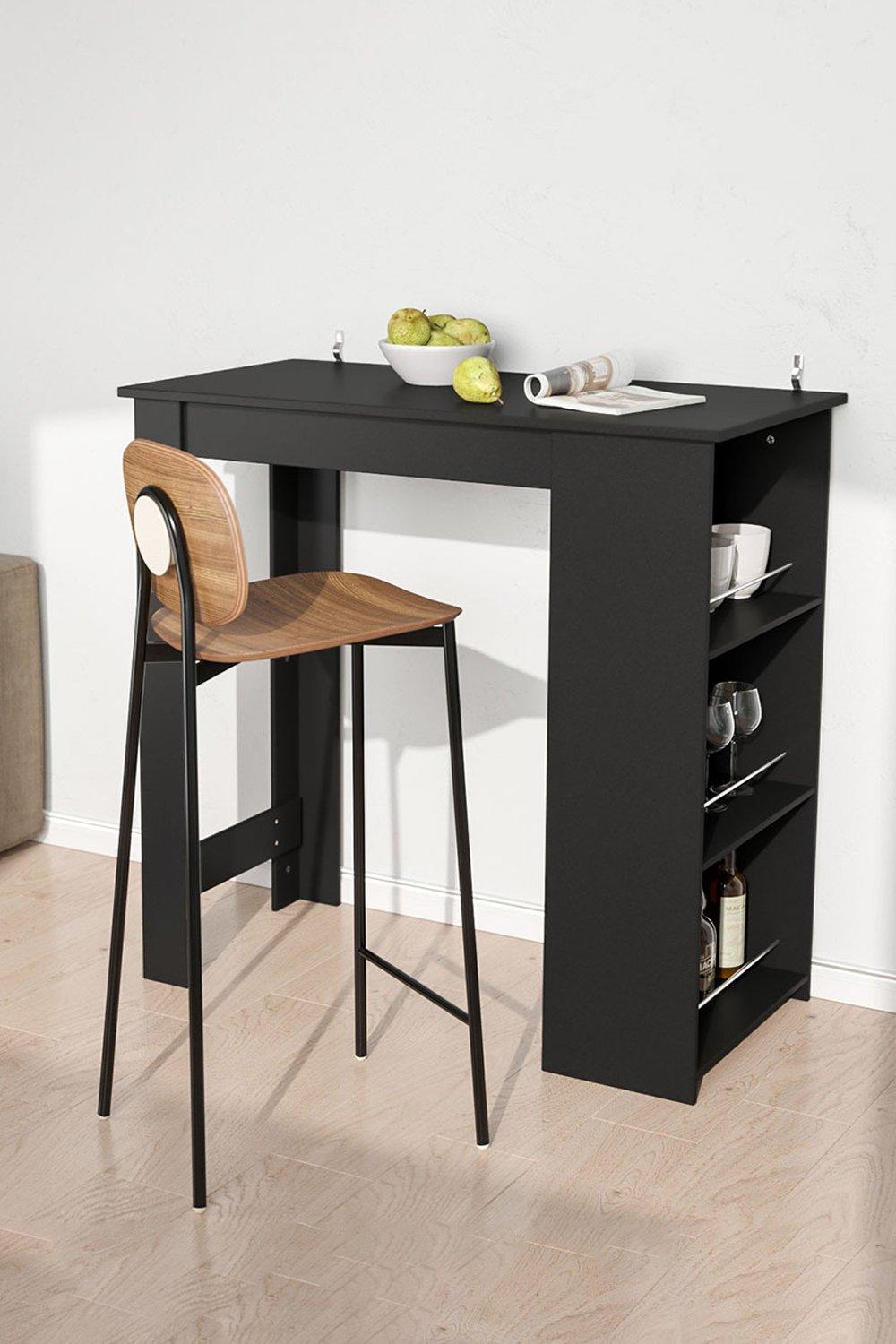 Modern Chipboard Bar Table with 3-tier Storage Shelves 112cm