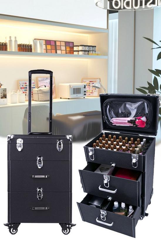 Living and Home 3 Tiers Professional Makeup Trolley Box Vanity Rolling Case Cosmetic Nail Organizer Lockable 1