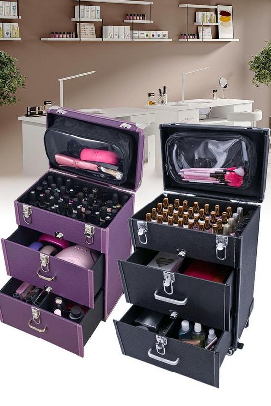 Living and Home 3 Layer Drawer Rolling Nail Cosmetic Trolley Case for Manicurists Makeup Artists 1