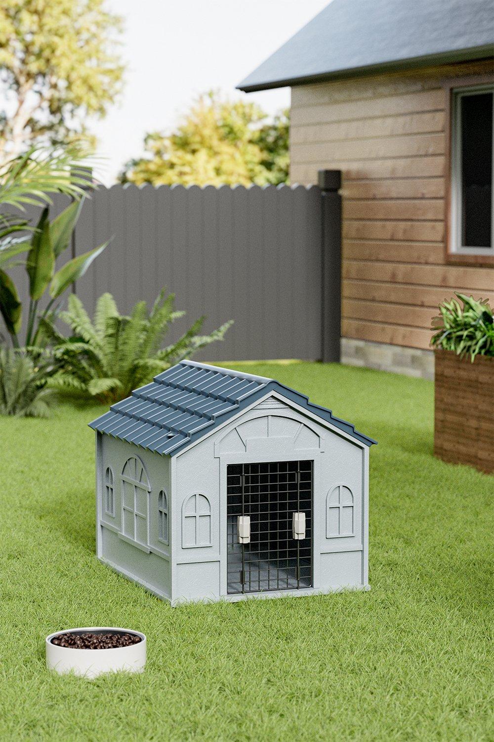 Plastic Dog House Kennel with Steel Door