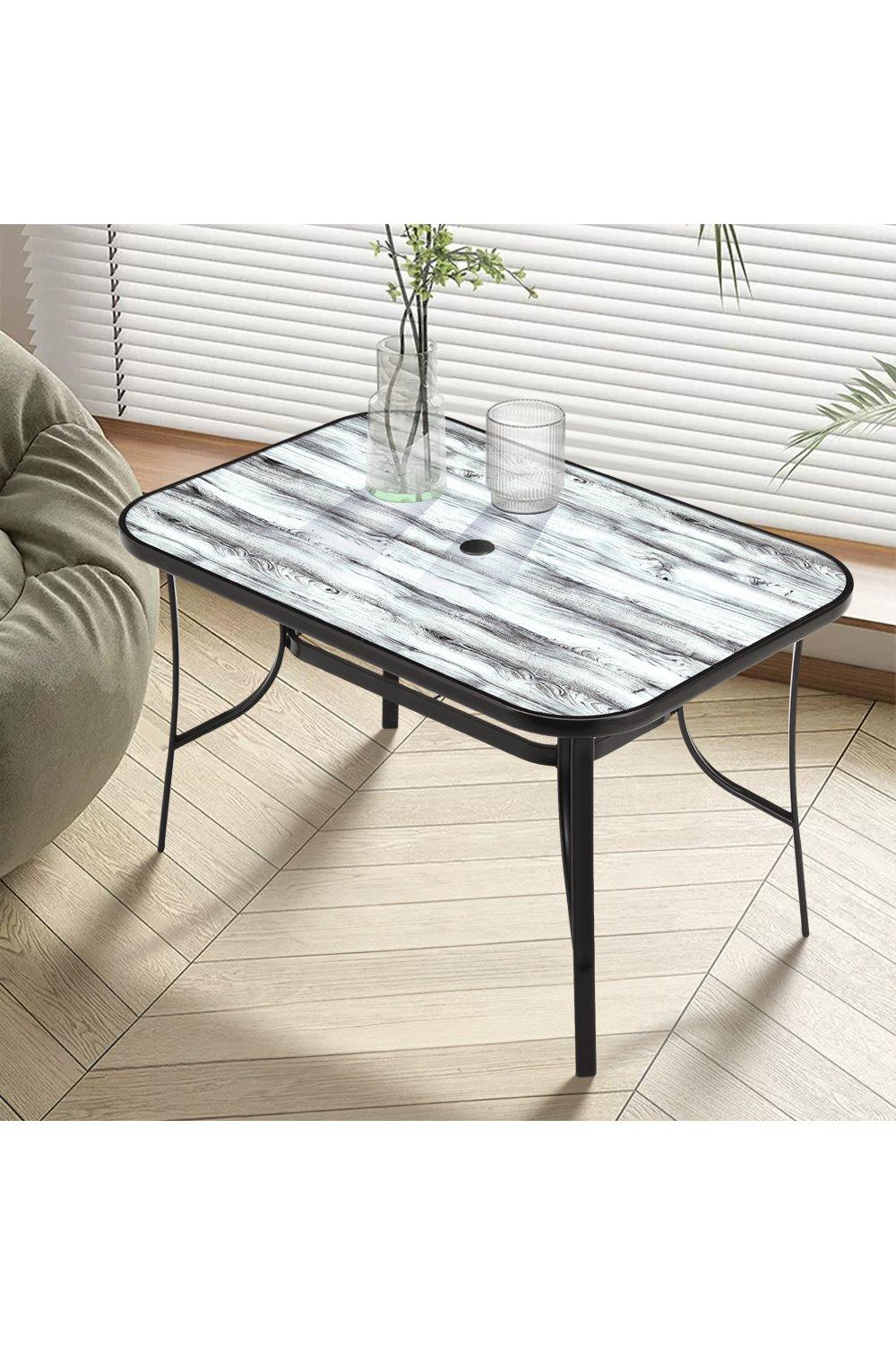 Garden Tempered Glass Marble Rectangular Coffee Table