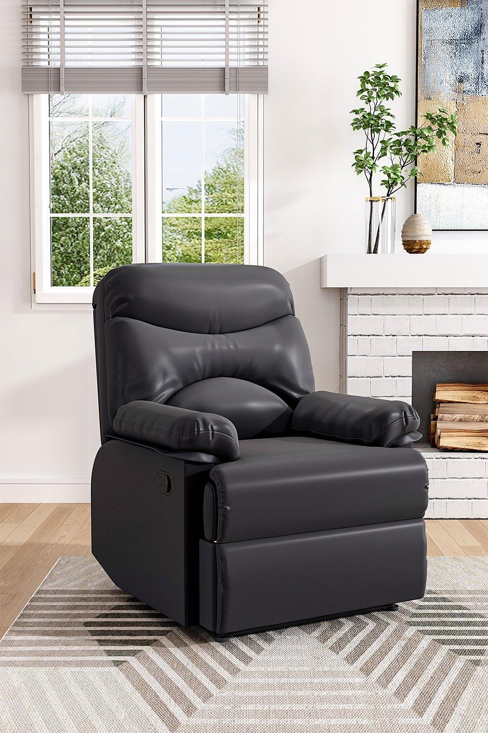 Black Manual Faux Leather Recliner Armchair