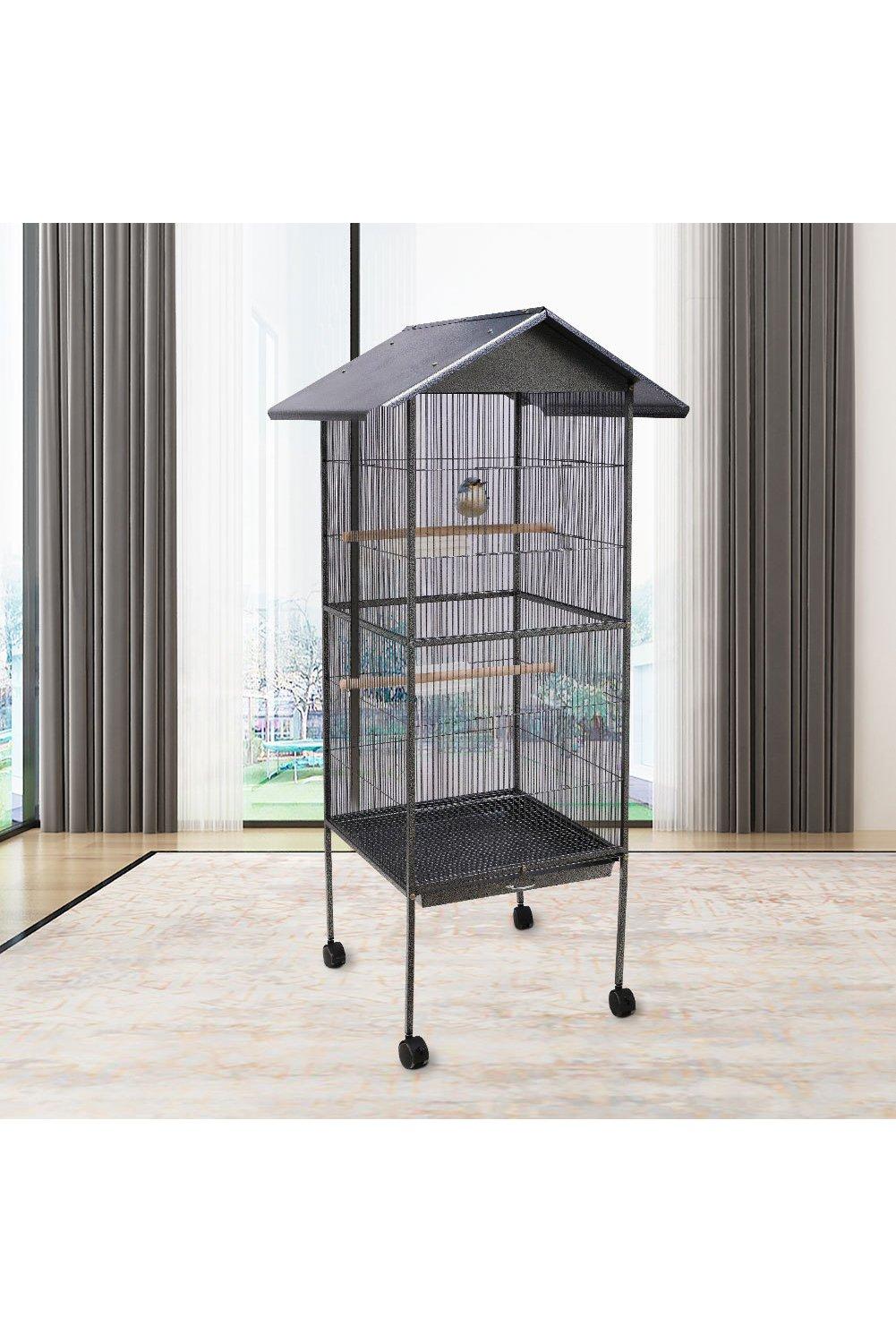 160cm Metal Frame Bird Play Stand with Feeding Bowls and Ladders