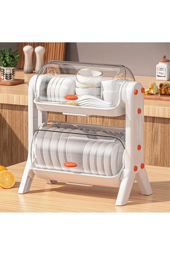 Living and Home 2-Tier Household Layered Kitchen Bowl Chopsticks Plastic Storage Box with Lid White 1
