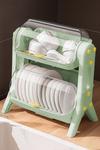 Living and Home 2-Tier Dish Drainer Rack Kitchen Bowl Chopsticks Plates Plastic Storage Box with Lid Green thumbnail 1