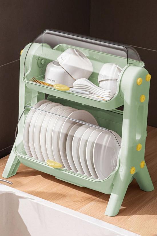 Living and Home 2-Tier Dish Drainer Rack Kitchen Bowl Chopsticks Plates Plastic Storage Box with Lid Green 1