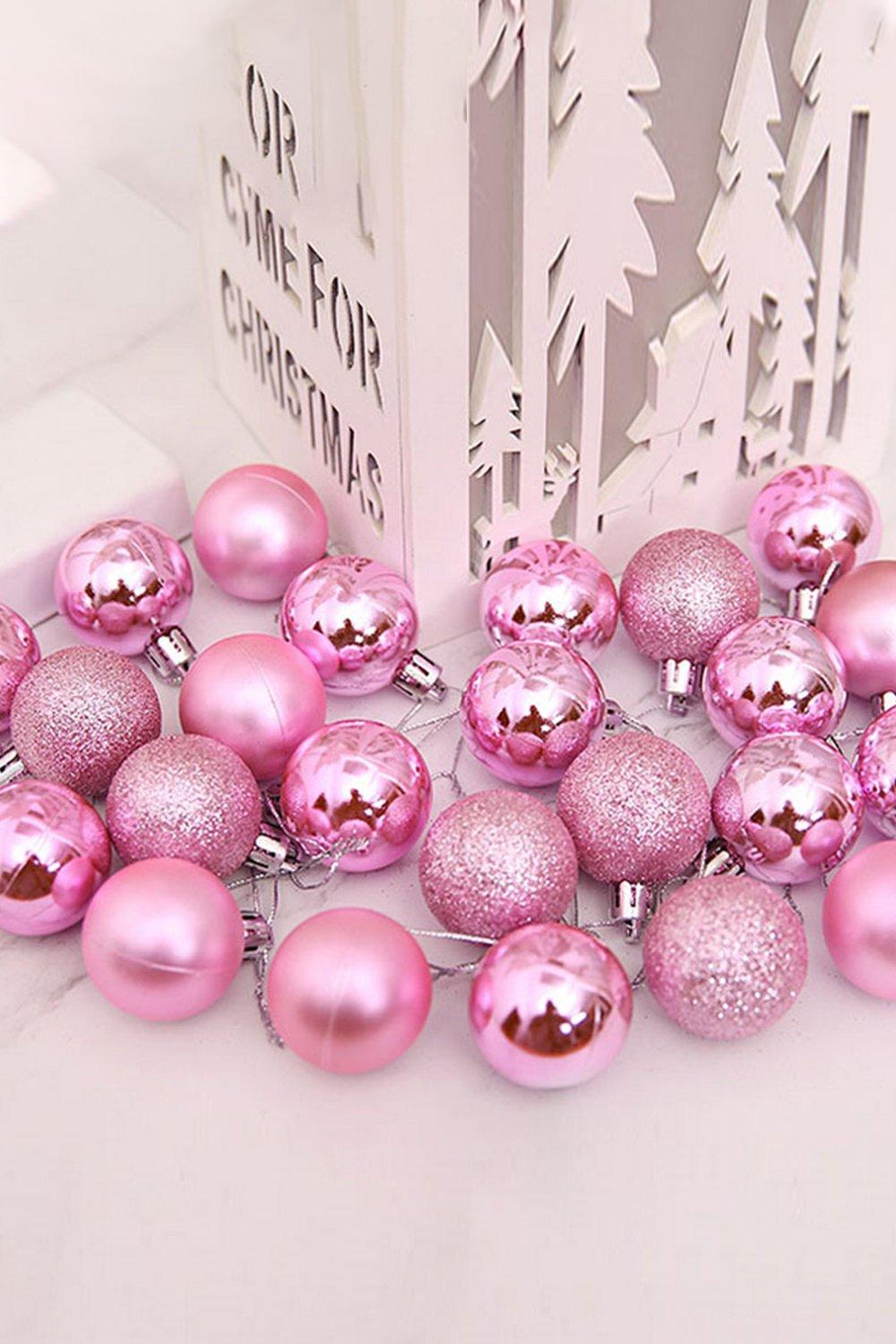 24PCS Pink Painted Electroplated Plastic Christmas Balls 8CM