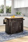 Living and Home Modern Rolling Wooden Kitchen Island Cart with 2 Storage Cabinets , 2 Drawers & Side Rack thumbnail 1