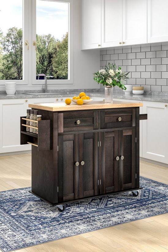 Living and Home Modern Rolling Wooden Kitchen Island Cart with 2 Storage Cabinets , 2 Drawers & Side Rack 1