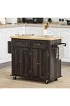 Living and Home Modern Rolling Wooden Kitchen Island Cart with 2 Storage Cabinets , 2 Drawers & Side Rack thumbnail 2