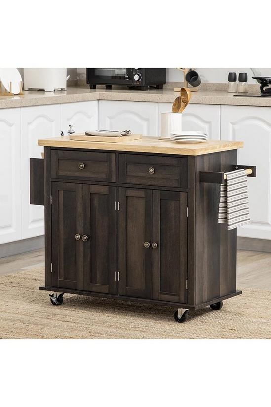 Living and Home Modern Rolling Wooden Kitchen Island Cart with 2 Storage Cabinets , 2 Drawers & Side Rack 2