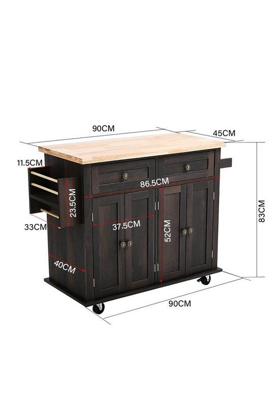 Living and Home Modern Rolling Wooden Kitchen Island Cart with 2 Storage Cabinets , 2 Drawers & Side Rack 3