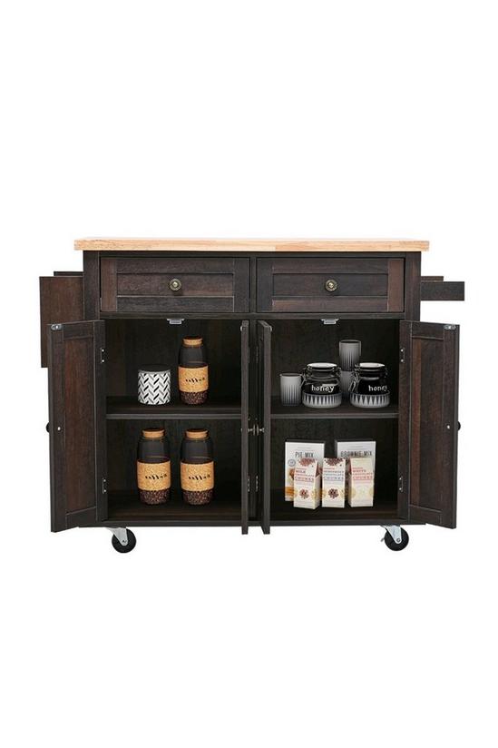 Living and Home Modern Rolling Wooden Kitchen Island Cart with 2 Storage Cabinets , 2 Drawers & Side Rack 4