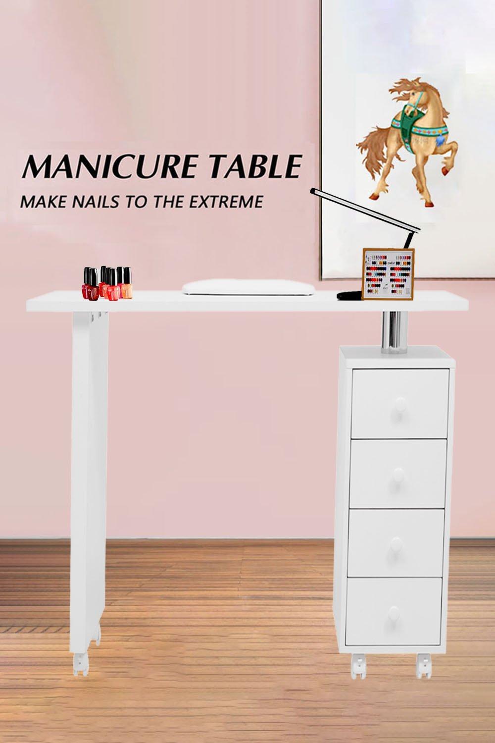 4 Drawers Pro Manicure Nail Table Beauty Salon Desk With Wheels