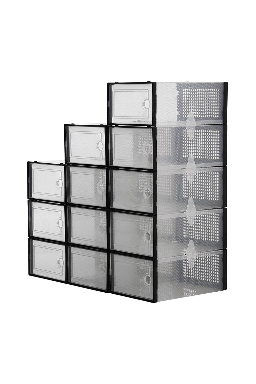 12x Stackable Shoe Storage Box Organiser Black