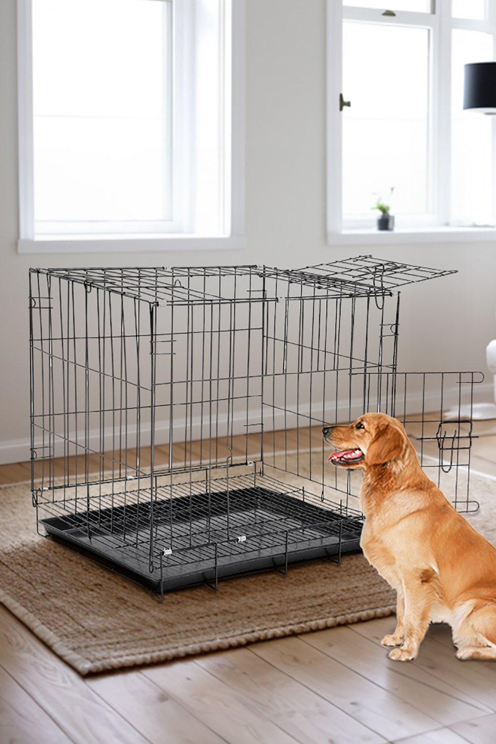 85cm W x 60cm D x 70cm H Wire Dog Crate with 2 Doors and Tray
