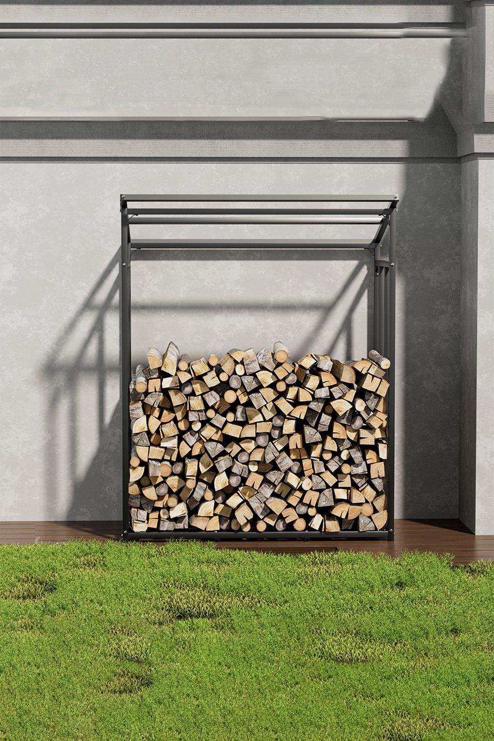 3.6 ft W x 2.3 ft D Small Metal Tube Firewood Rack with Roof