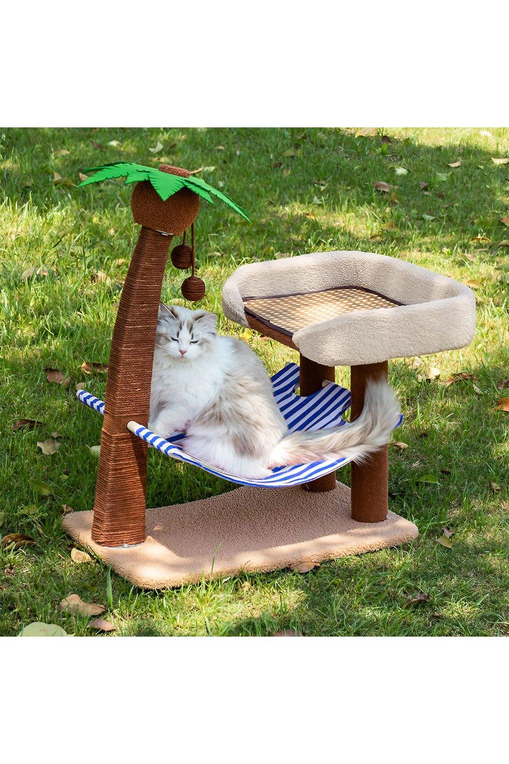Coconut Cat Tree with Hammock and Sisal Perch
