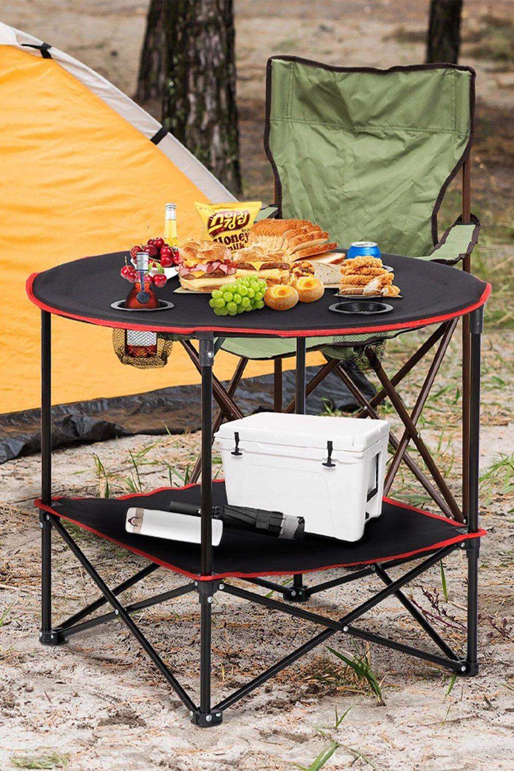 Protable Camp Table with Cupholders Outdoor Folding Table