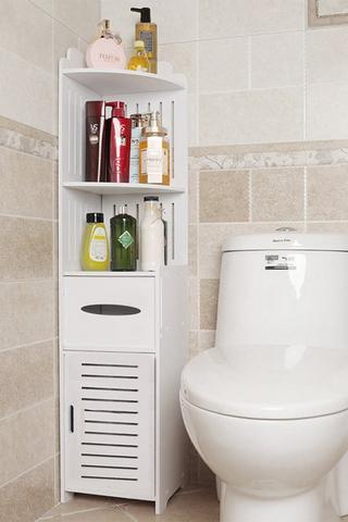 Product Narrow Bathroom Corner Storage Cabinet Standing Shelf White