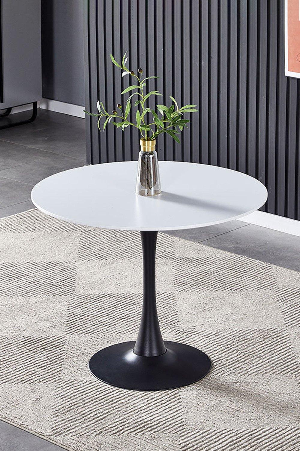 Round Dining Table with Black Metal Base & MDF Top