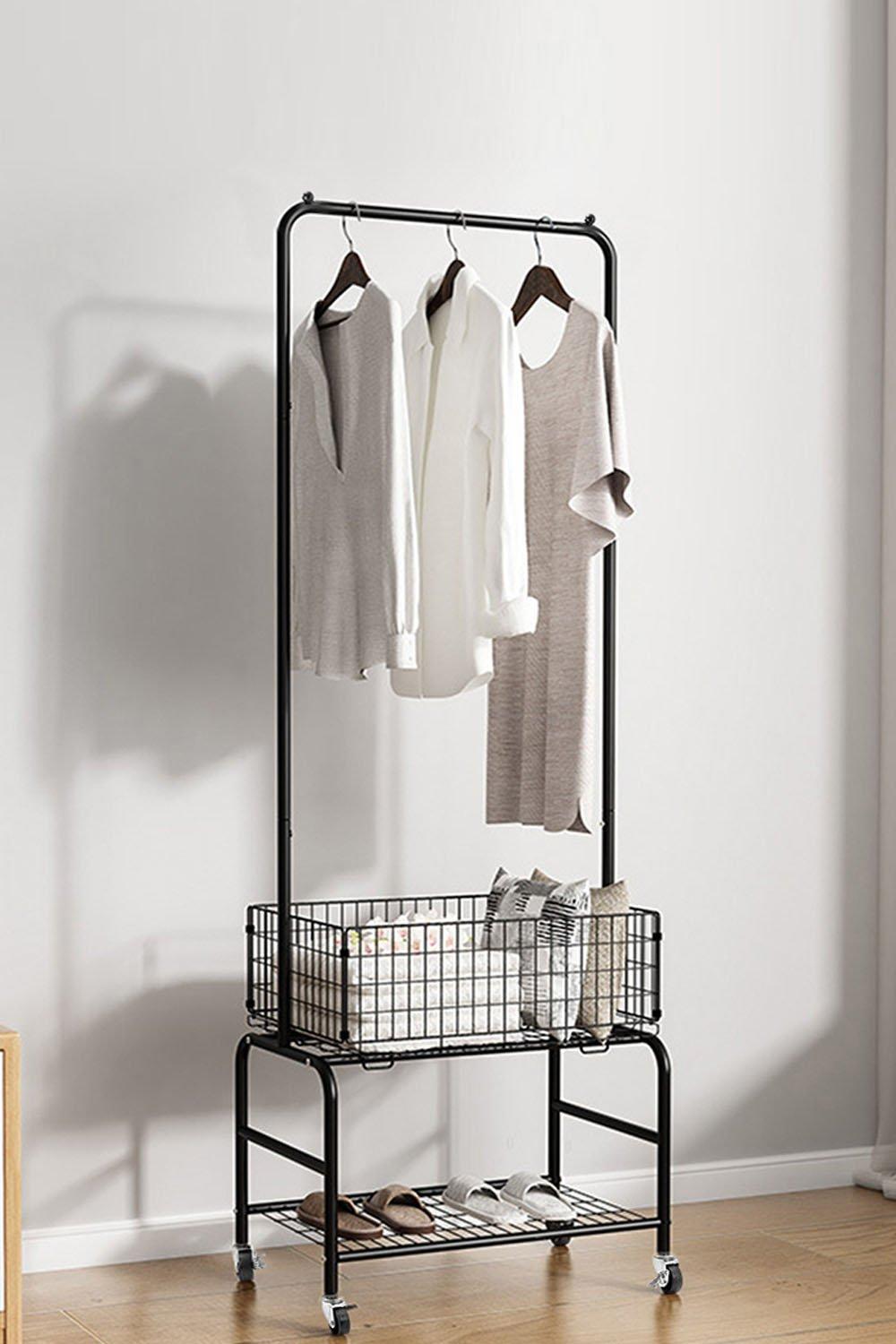 Metal Clothes Rail Rack Garment Stand With Bottom Basket