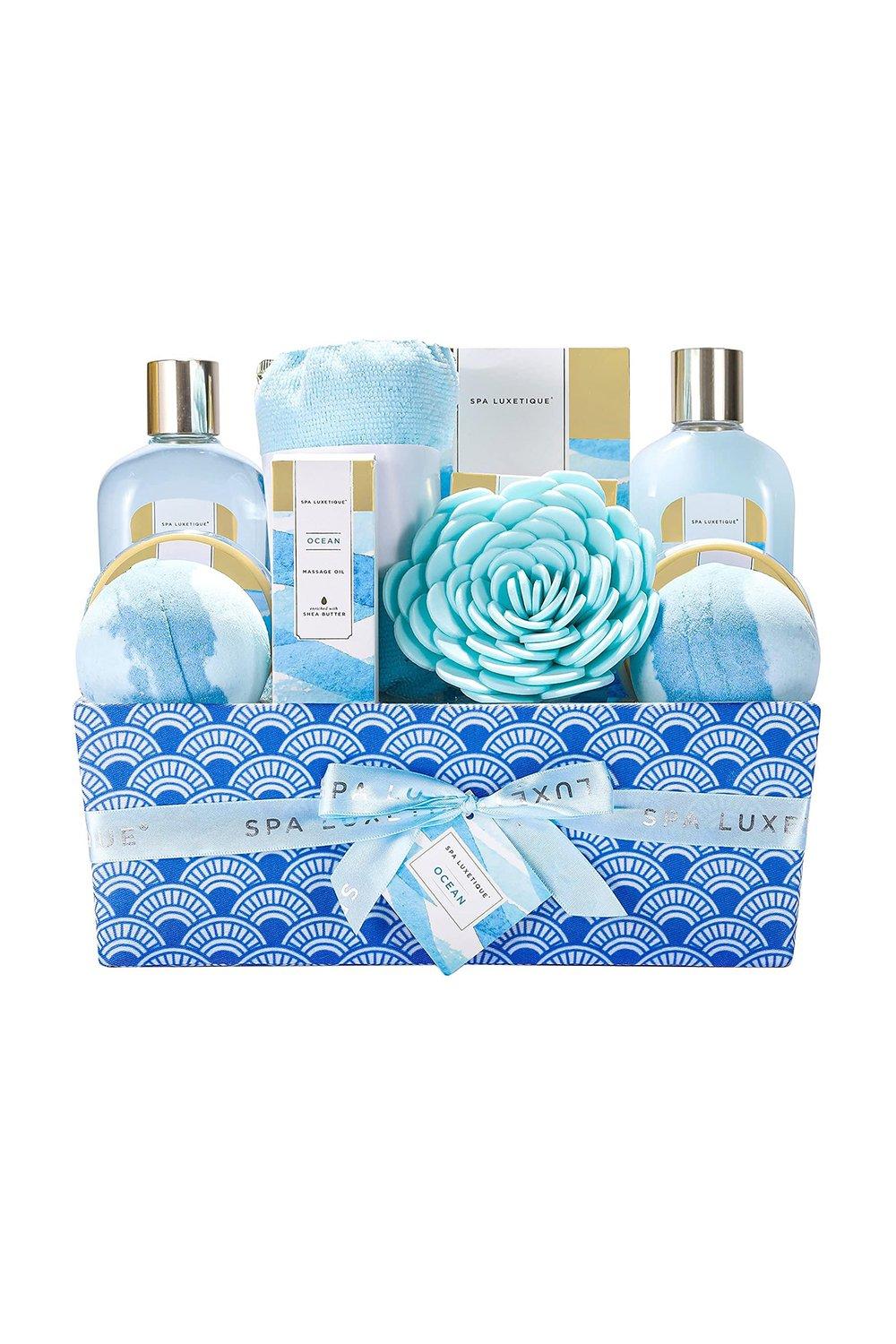 12 Pcs Ocean Scented Home Bath Gift Set with Massage Oil and Bath Bombs