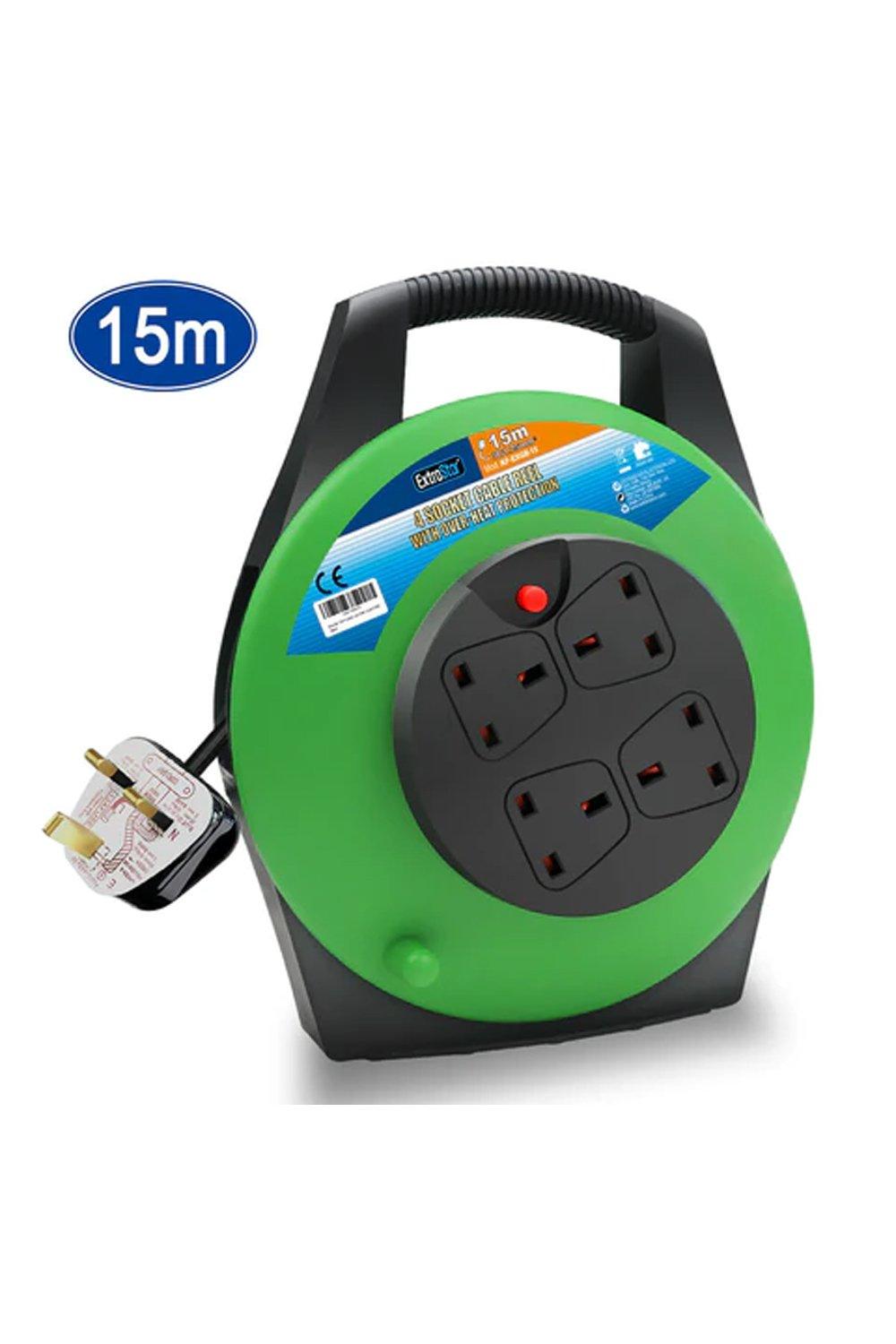 4 Sockets Cable Reel with Cable 3G1.25, 15M, Over-Heat Protection,  Child-Resistant Sockets