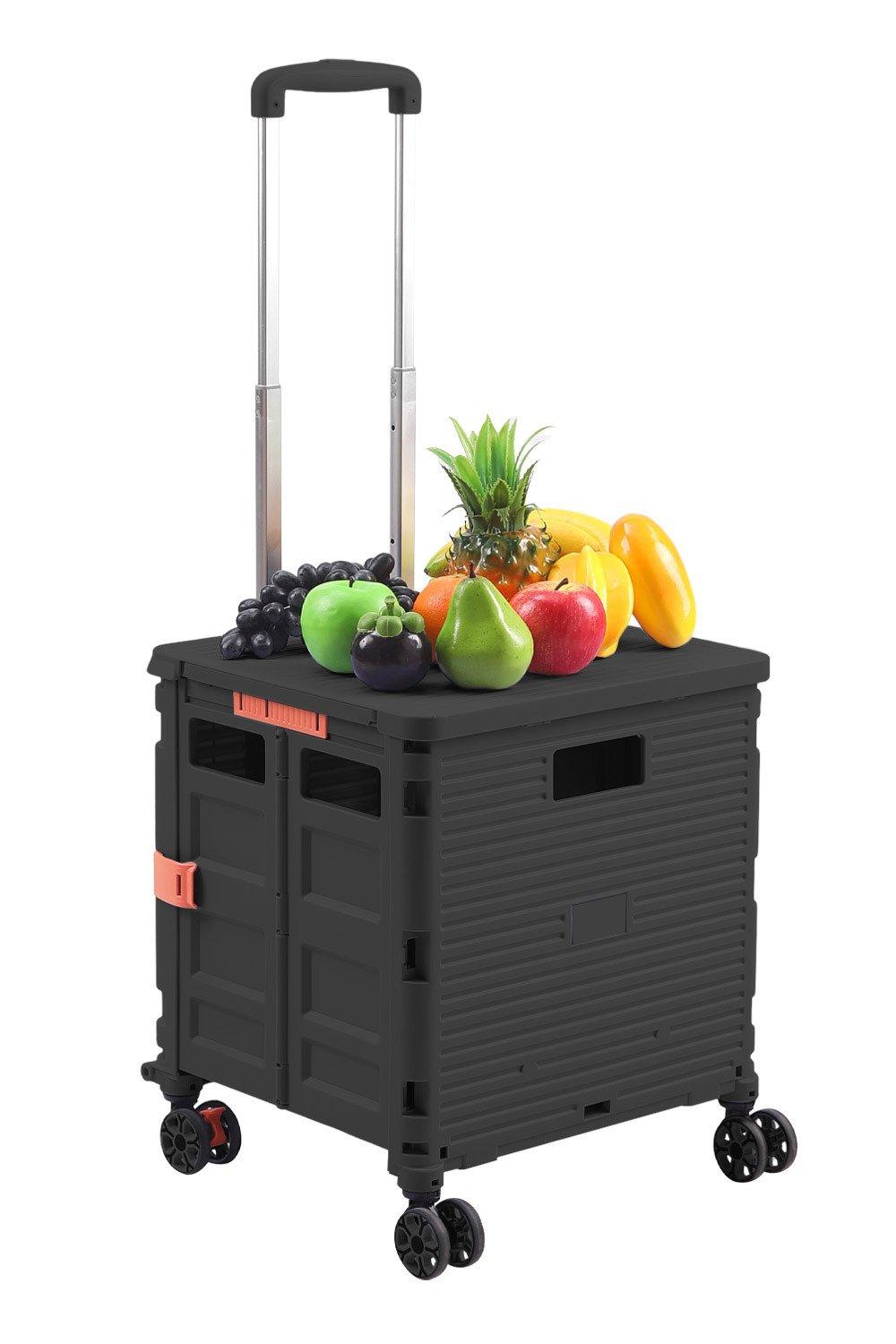 Foldable Utility Cart Collapsible Portable Crate Rolling Carts with Wheels