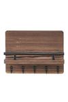 H&O Direct Rustic Wood Floating Shelf with 5 Hooks Decorative Display Key Hanger thumbnail 2