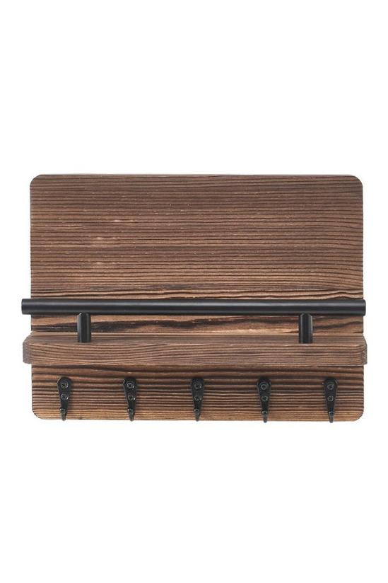 H&O Direct Rustic Wood Floating Shelf with 5 Hooks Decorative Display Key Hanger 2