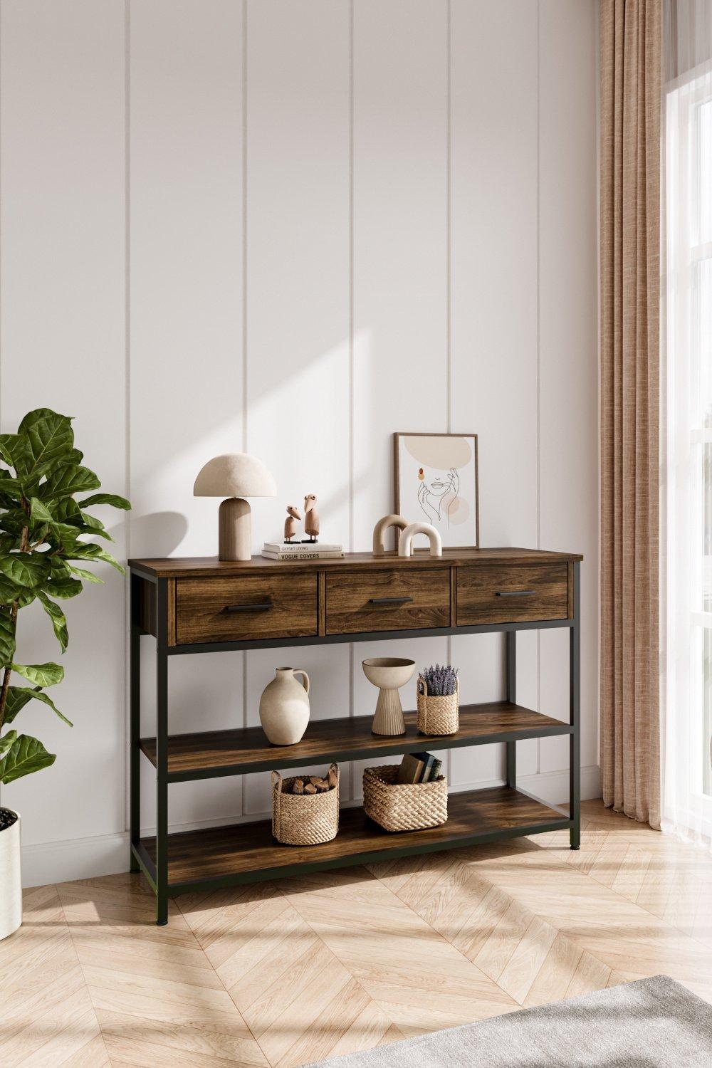 Vintage Console Table with Drawers and Shelves