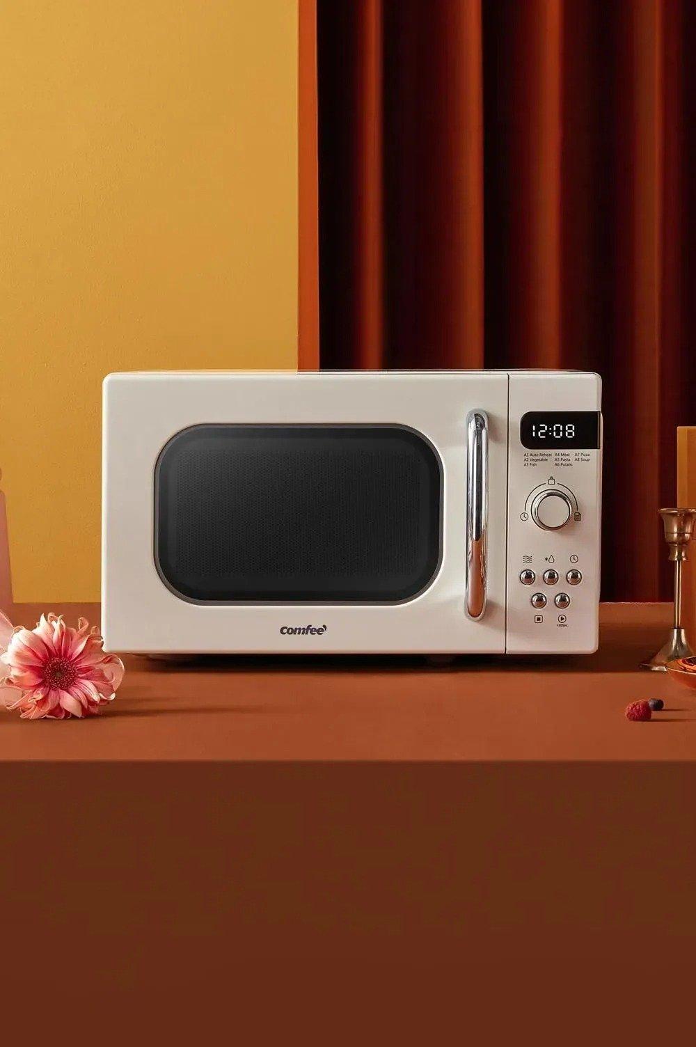 Comfee 800w 20L Retro Style Microwave Oven with 8 Auto Menus, 5 Cooking Power Levels, and Express Co