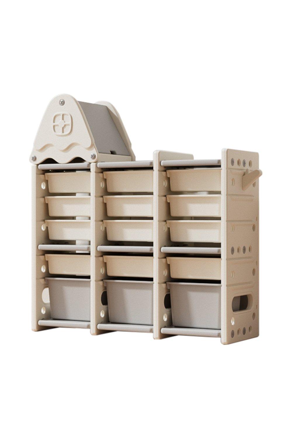 5 Tier Plastic Storage Organizer with 15 Pull-Out Bins and Roof Top