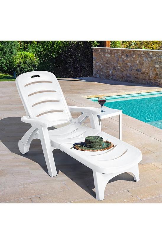 Living and Home Plastic Foldable Outdoor Garden Sun Lounger Recliner with Wheels 2