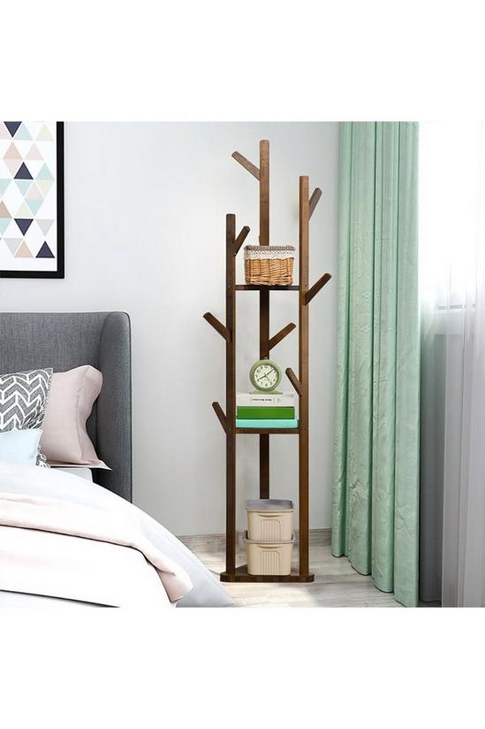 Living and Home Wooden Coat Rack Stand with 3 Shelves for Entryway 4