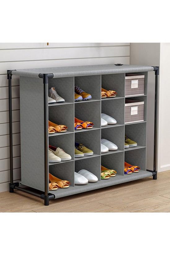 Living and Home 4 Tiers 16-Pair Non-woven Grid Shoes Rack Grey Cubes Storage Shelf Rack Organizers 4