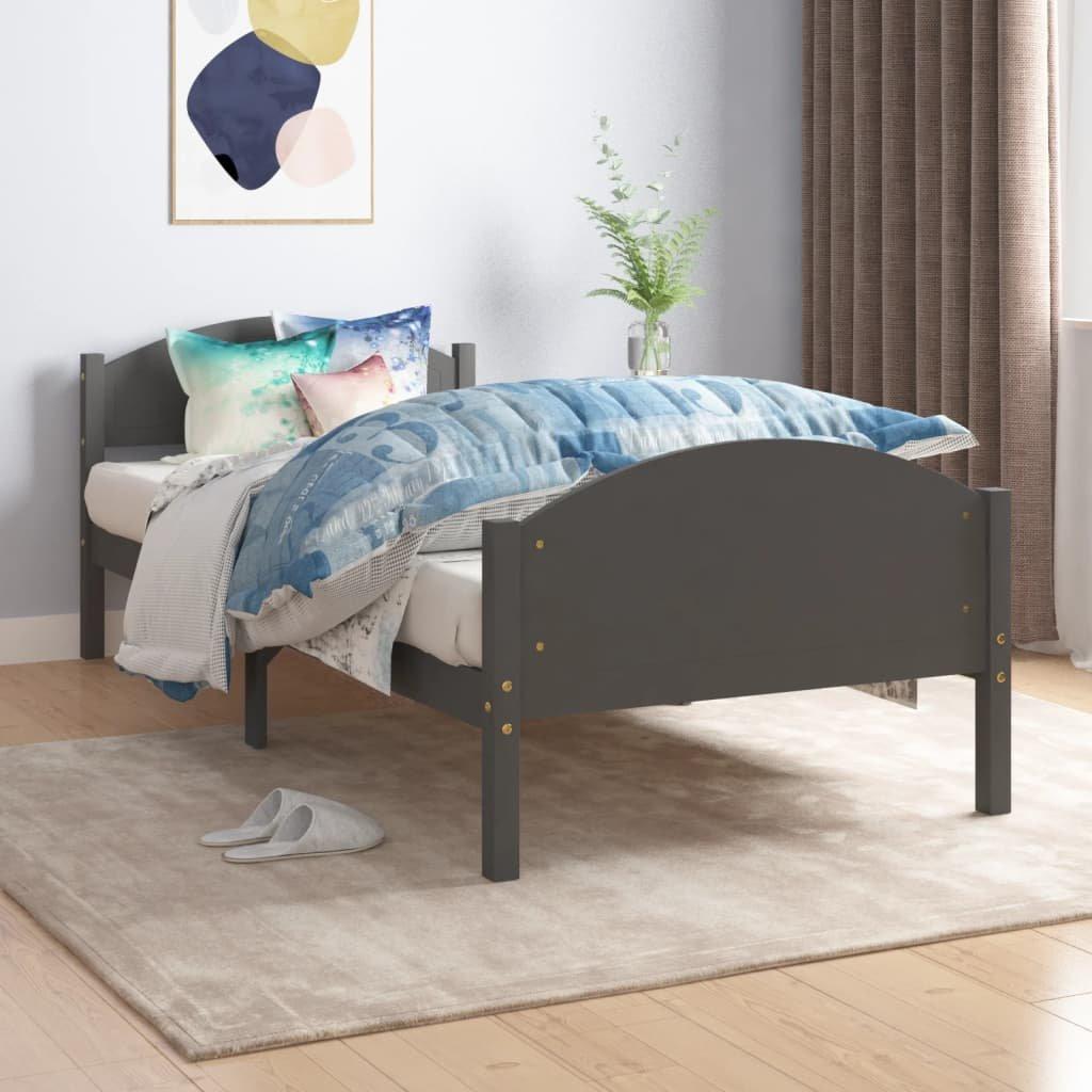 Bed Frame Dark Grey Solid Pine Wood 90x200 cm