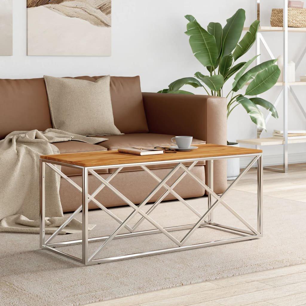 Coffee Table Stainless Steel and Solid Wood Acacia