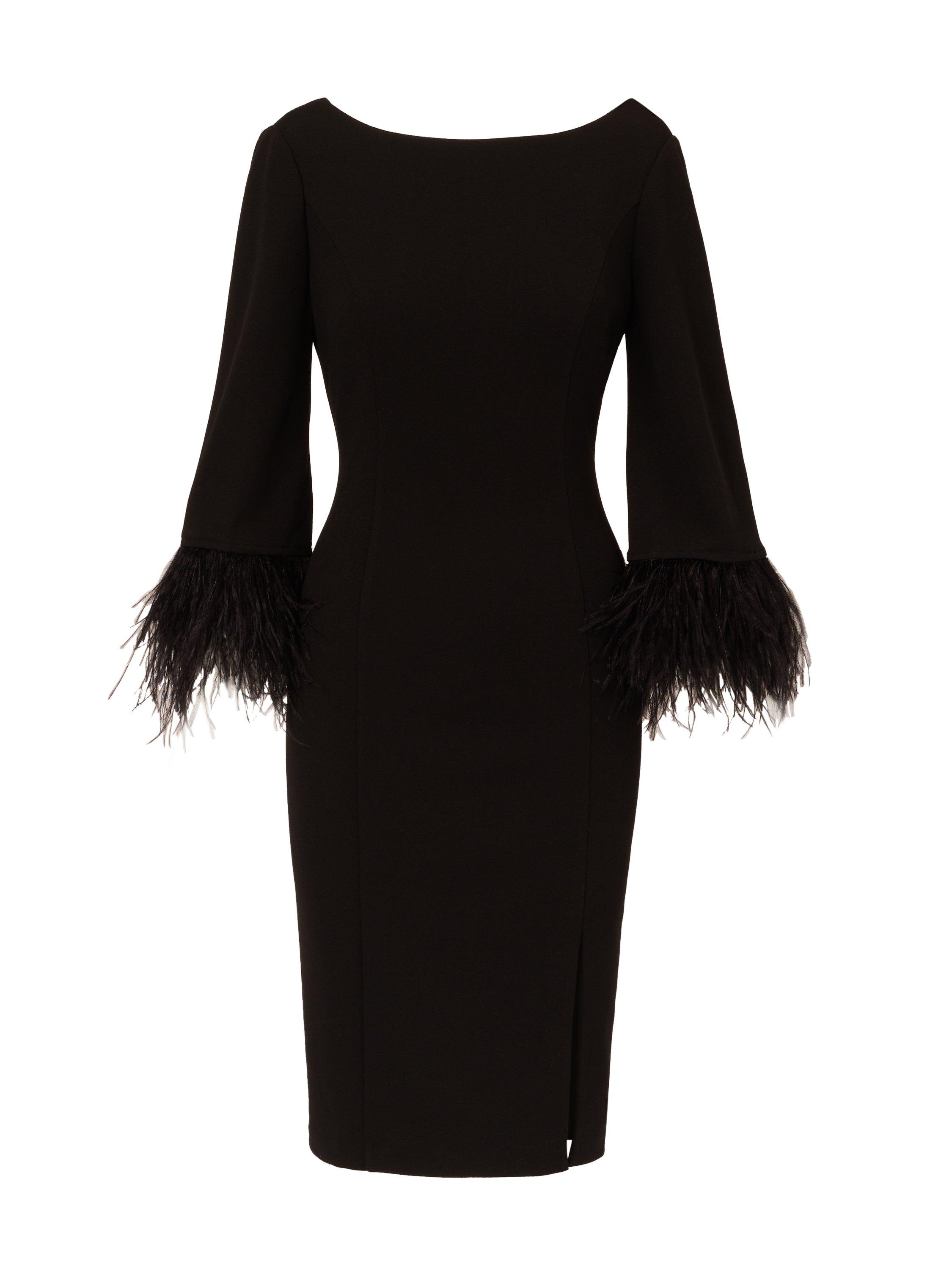 Feather Trimmed Crepe Sheath